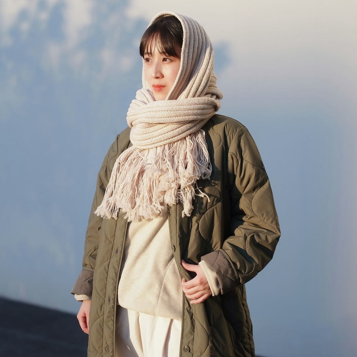 MUJI Labo』のウール100％でつくったストールは、大きめのサイズで