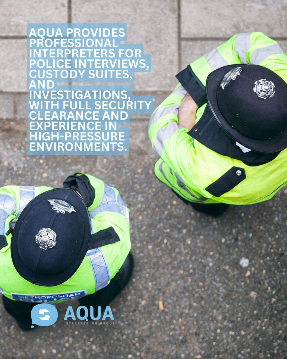 AquaInterpreter's tweet image. 👮 Accuracy in language can protect justice.
In police interviews, custody statements, and investigations, misinterpretation can have serious consequences.

Our #policeinterviewinterpreters guarantee every word is understood exactly as intended, keeping the process fair &amp;amp; precise