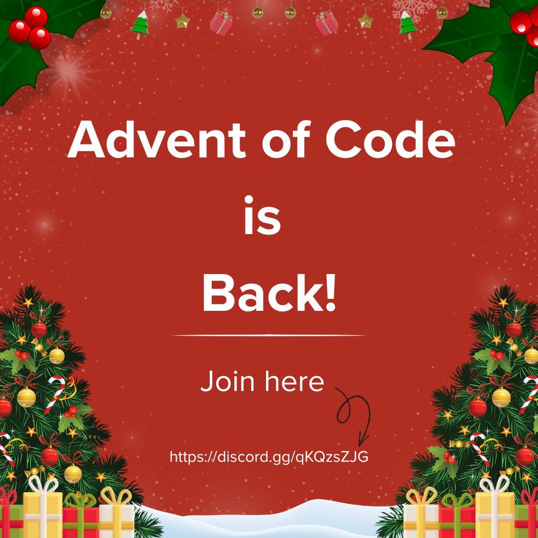 GDevConference's tweet image. 🎄✨ Advent of Code is almost here! #LabVIEW community legend Stefan Lemmens is once again hosting a private leader board for LabVIEW devs. Join him and other fanatics for 12 days of fun puzzles and friendly competition! 💬 Join the community: discord.gg/qKQzsZJG