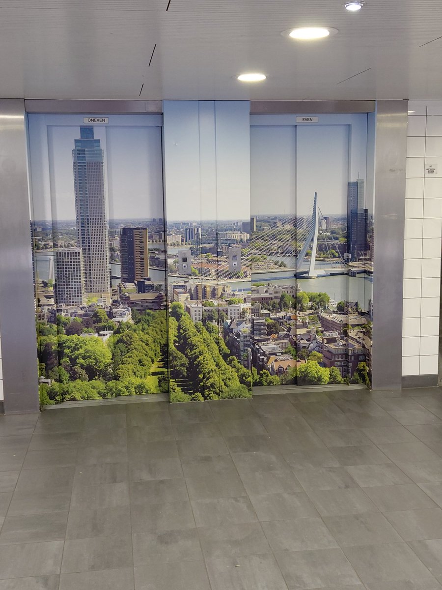 Eliotplaats daar zijn de liften een beetje gepimt met een leuk afbeelding van Rotterdam