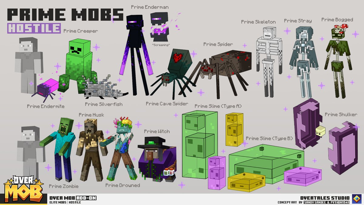 OvertalesStudio's tweet image. Prime Hostile Mobs Concept Art✨
Think twice before fighting them!
They’re far stronger than regular mobs, and their drops can be used to craft weapons, armor, and utility items.
#Minecraft #OverMobAddOn