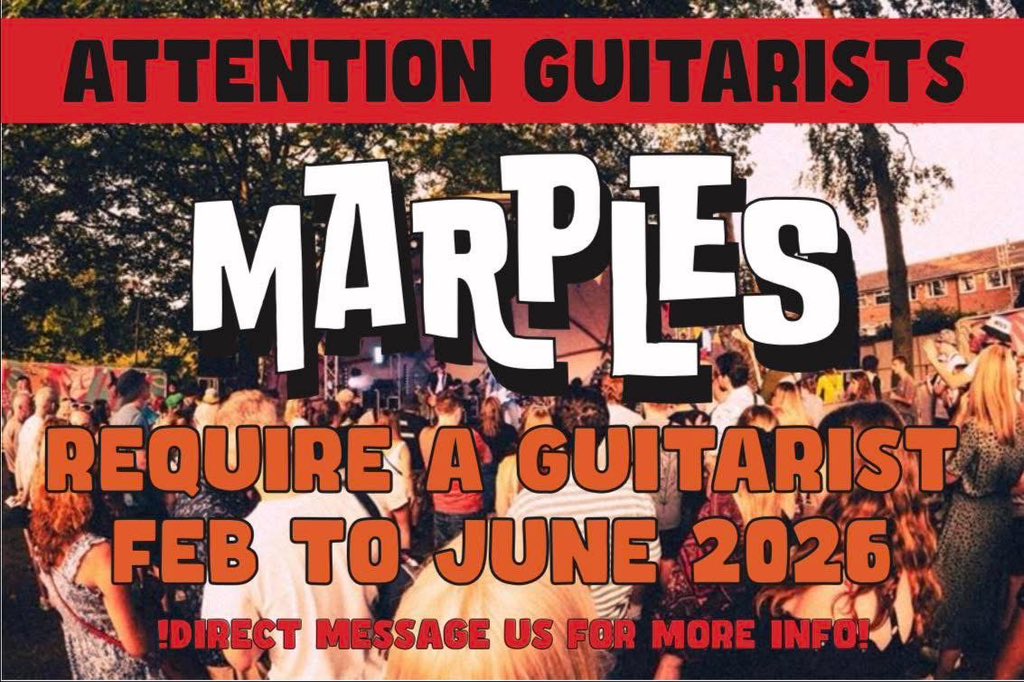 Marples__'s tweet image. ATTENTION GUITARISTS

We are looking for someone to temporarily take over from Tom whilst he studies abroad. If you know anybody that is interested to fill our role of lead guitarist, give us a message or tag them below!!🎸
