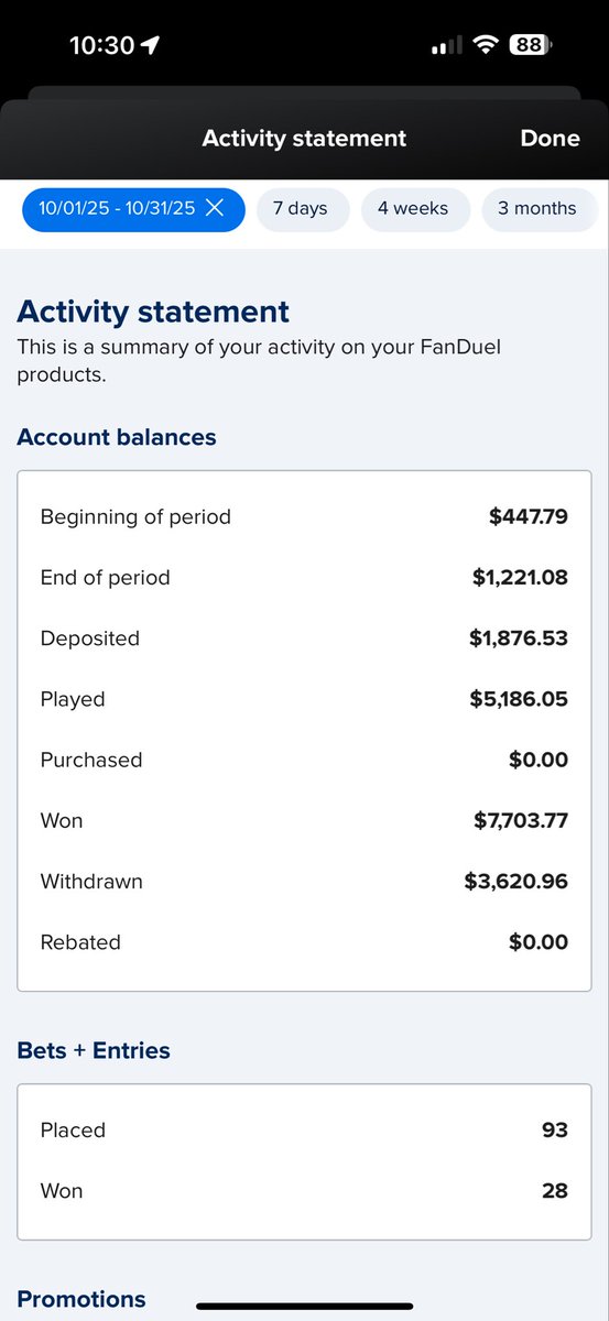 GetumGreggy's tweet photo. @JamKam77 @underdogsniper @CodyBrownBets @HarryLockPicks I track money in and money out. Here is October. I only bet those two guys, and bet every bet. Cody is FD and Harry is DK https://t.co/VfwzNiiAPD