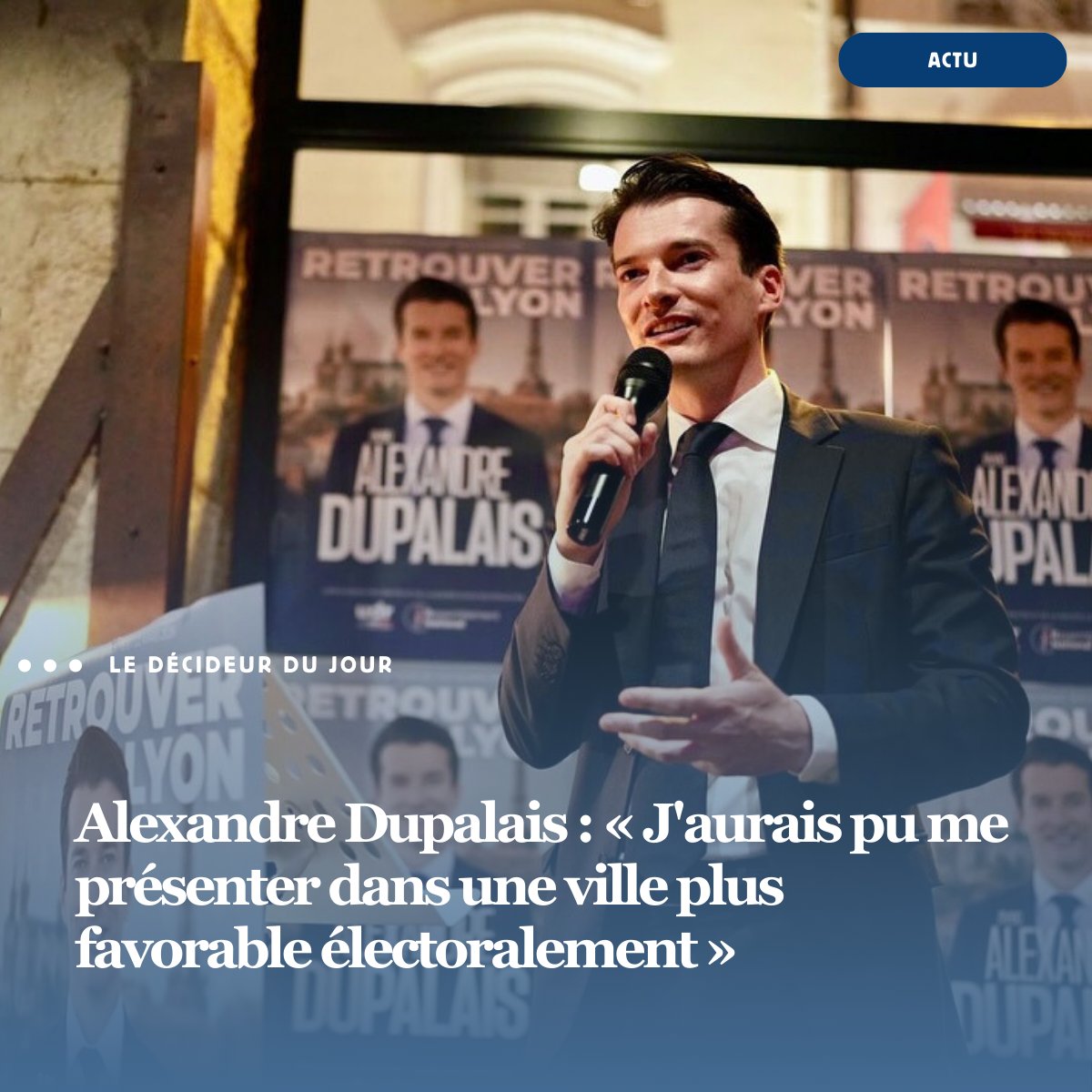 [𝑳𝒆 𝒅𝒆́𝒄𝒊𝒅𝒆𝒖𝒓 𝒅𝒖 𝒋𝒐𝒖𝒓] Candidat sous la bannière de l’Union des droites pour la République (UDR), soutenu par le Rassemblement National, Alexandre Dupalais vise l’Hôtel de Ville.
L'article juste ici ➡️ lyondecideurs.com/2025/12/actu/a…