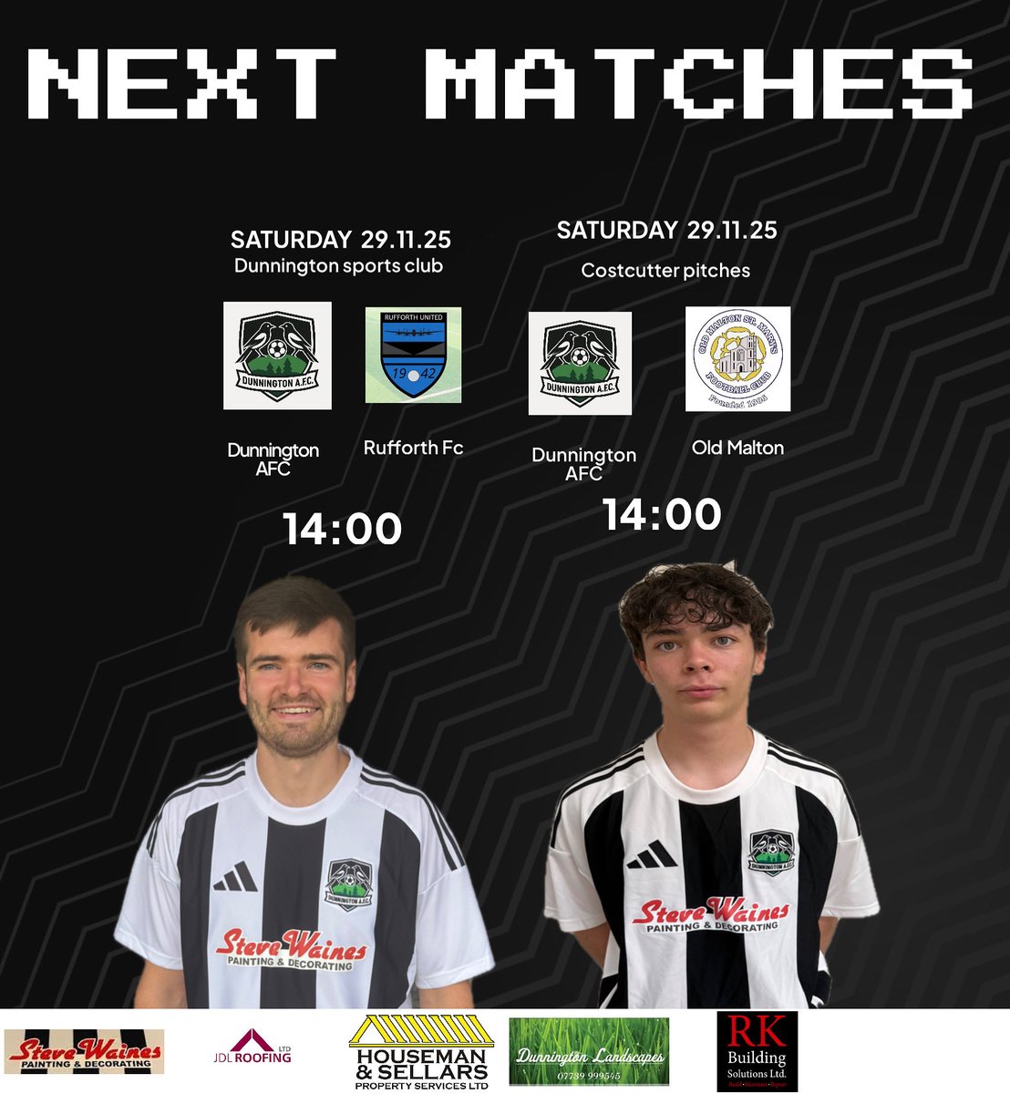 Both teams back in cup action this weekend, both at home again. The first team face top of the table div 1 side Rufforth United Football Club. The reserves face Old Malton St Mary's Football Club again!

#UTD #magpies 🖤🤍