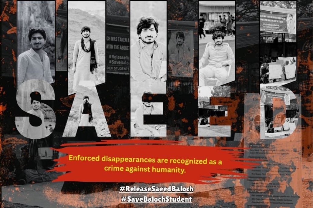 When the right to learn, the right to live, and the right to justice are denied, silence becomes a crime. 
Enforced disappearances steal all three. 
Stand for Saeed Baloch and every Baloch student.
#ReleaseSaeedBaloch
#SaveBalochStudents