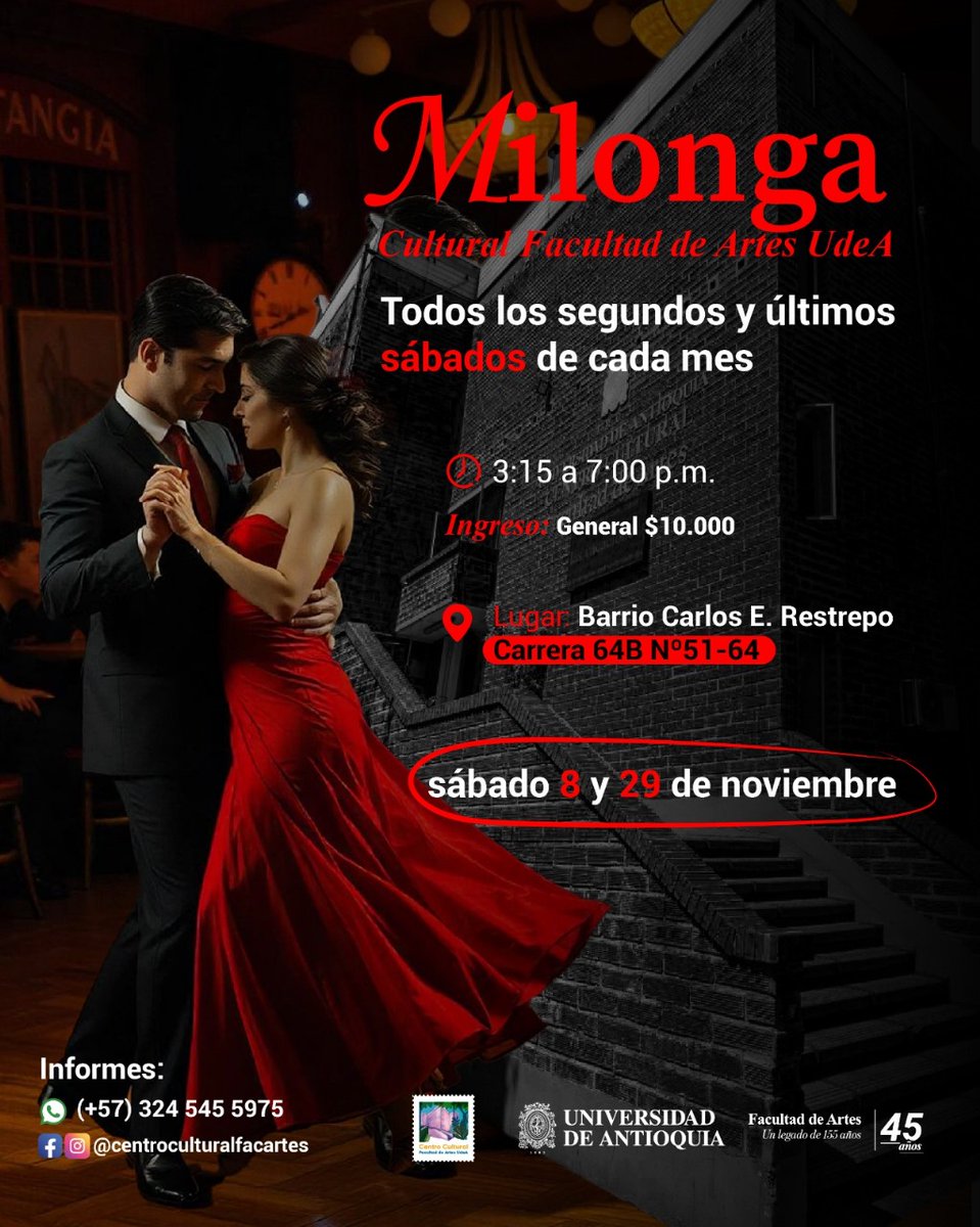 ccultural_artes's tweet photo. 👉🏼En este última fecha del mes,  nuestro Centro Cultural se transforma en una pista viva, llena de movimiento, amigos y buenas melodías

🗓️ Sábado 08  y  29 de noviembre 
🕒 3:15 p.m. a 07:00 p.m.
🎟️ ingreso general: $10.000
📍 Centro Cultural Facultad de Artes UdeA https://t.co/F9iFC7kLWL