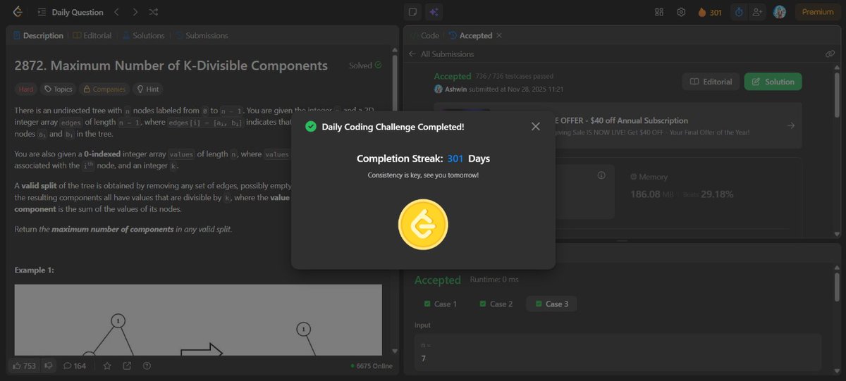 mystic_decoder's tweet image. Day 152                                   

- Leetcode potd           
- 2 codeforces problems  
- Java Fundamentals  

Do connect and join the grind! 🔥 

#nDaysOfCode #MERNStack #DSA #BuildInPublic #CodingJourney