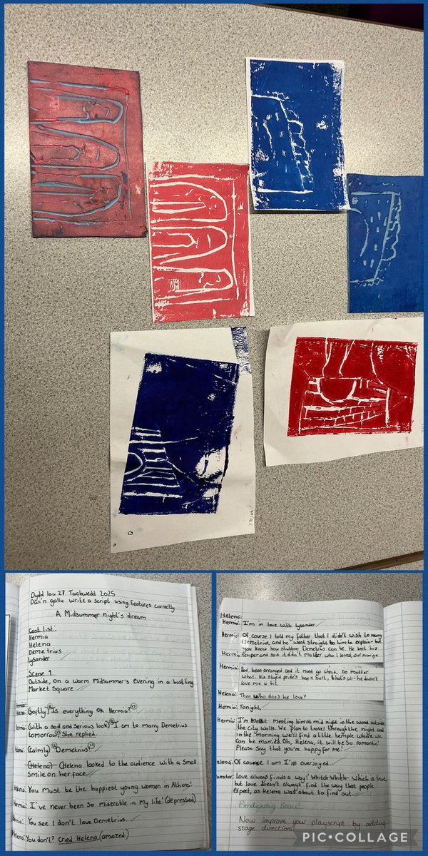 For Ffrindiau o Gwmpas Dydd Gwener today we completed our prints of the local area using vinyl and ink. We also created our own play scripts based on A Misdummer Night’s Dream, editing and improving our work with a partner <a href="/garntegprimary/">Garnteg Primary</a>