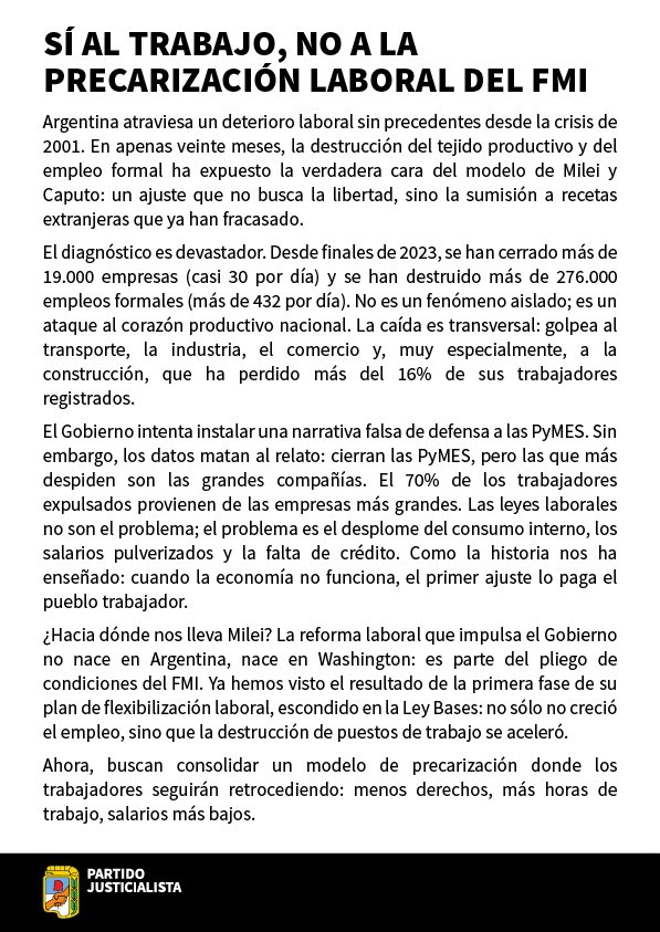 p_justicialista's tweet image. SÍ AL TRABAJO, NO A LA PRECARIZACIÓN LABORAL DEL FMI

Comunicado del Partido Justicialista sobre la precarización laboral en el gobierno de Milei.
