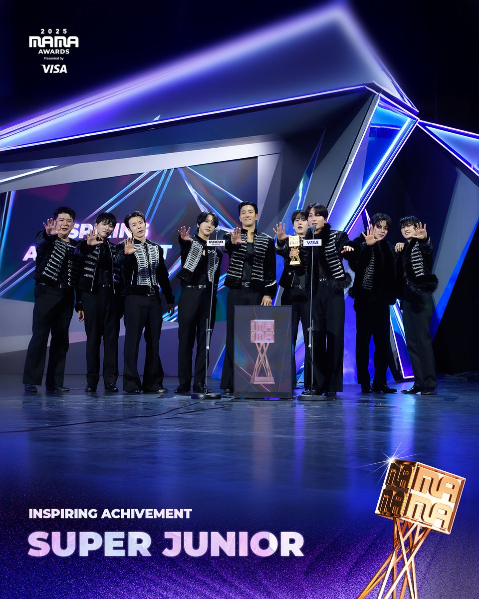 MnetMAMA's tweet image. [#2025MAMA] WINNER ANNOUNCEMENT of 2025 MAMA AWARDS🏆

INSPIRING ACHIEVEMENT 
SUPER JUNIOR

HEAR MY ROAR, UH-HEUNG
2025 MAMA AWARDS

#MAMAAWARDS #2025MAMAAWARDS