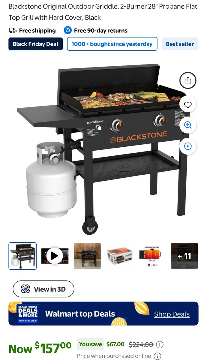 Pricerrors's tweet image. $200 OFF BLACKSTONE 28” GRILL 

Only $157 at Walmart for Black Friday

All other retailers have it for $300+

mavely.app.link/e/JZeBiZJuFYb