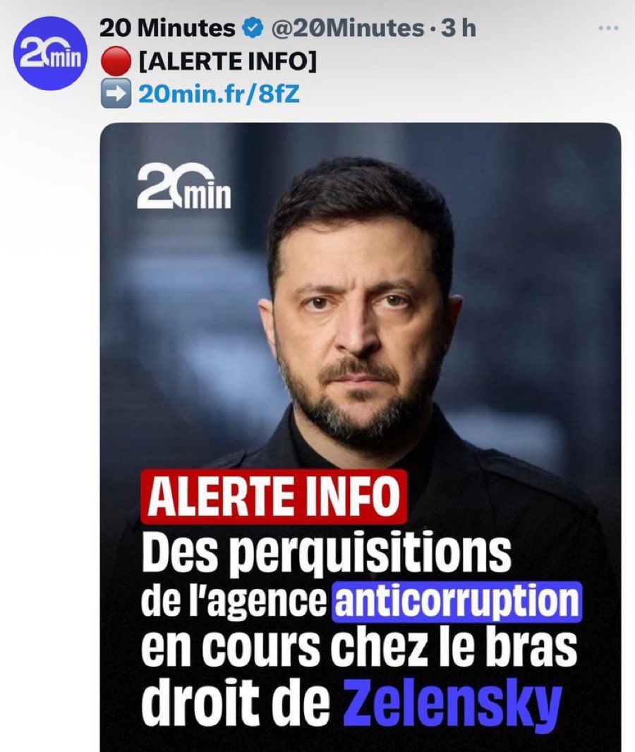 AH BON ?????
Le régime ukrainien est corrompu ???
Ça alors !!!!
Vous étiez au courant <a href="/BFMTV/">BFM</a> et <a href="/LCI/">LCI</a> ???