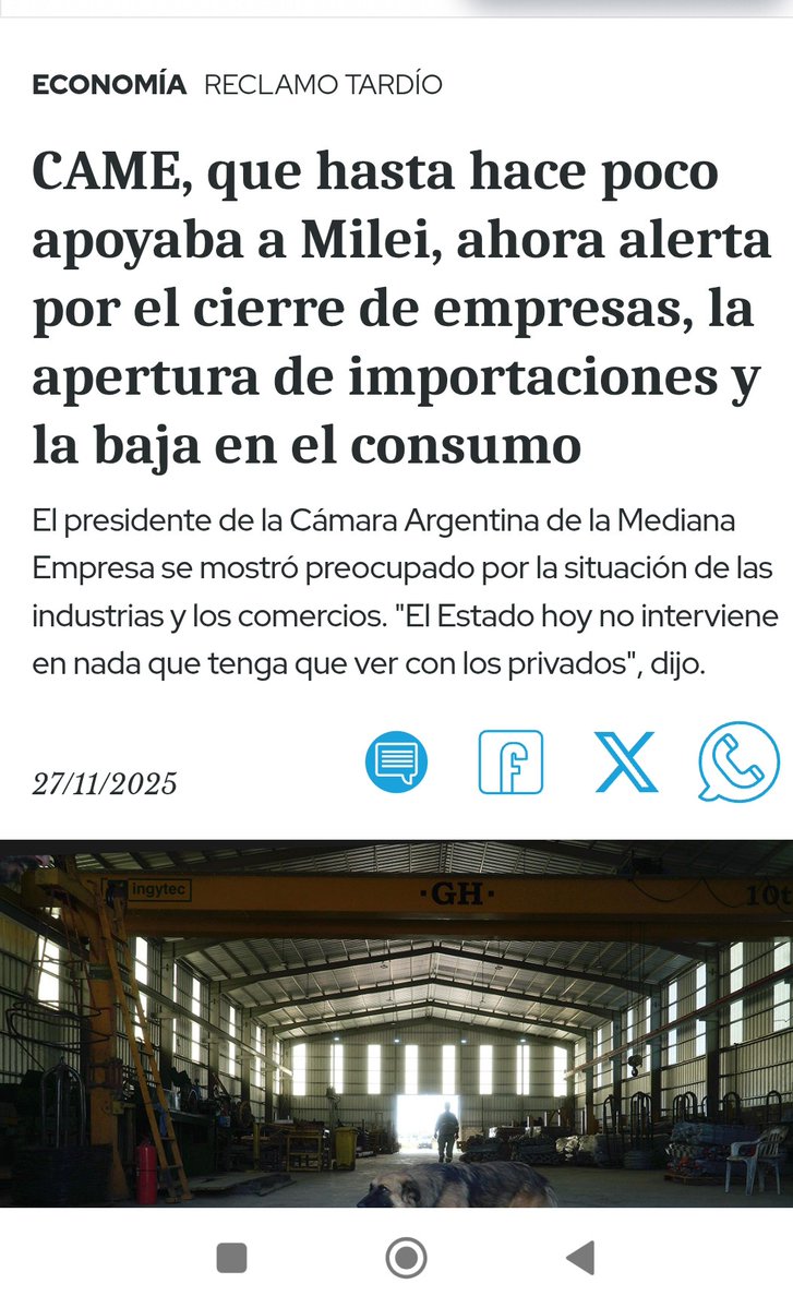 EsterLinaLanzi's tweet image. Vale recordar que la CAME tomó partido por Milei antes del balotaje con Massa, apoyó públicamente el mega DNU del presidente en dic/2023 sobre la desregulación total de la economía y respaldó junto a otras cámaras de grandes empresas el endeudamiento de Luis Caputo ante el FMI.