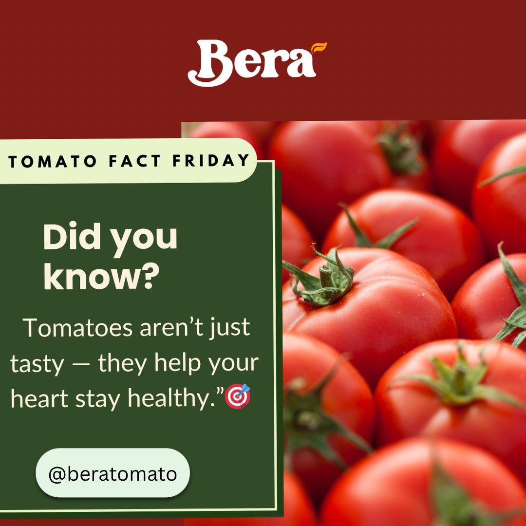 beratomato's tweet image. A tasty fact to kick off your weekend😎Let's talk about heart-healthy choices that actually taste amazing! ❤️🍅
#TomatoFactFriday #BeraCares #HealthyEating #NigerianFood #Wellness #Lycopene  #BeraTomato  #Nutrition