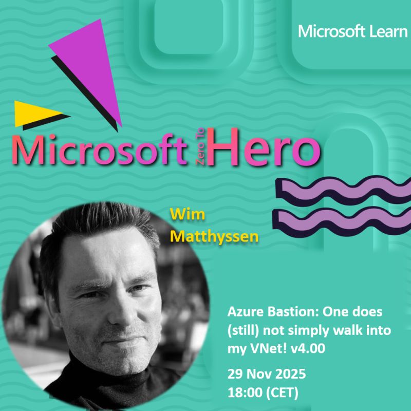 wmatthyssen's tweet image. Looking forward to talking about #AzureBastion 🏰 at tomorrow&apos;s #MicrosoftZeroToHero Community Community 🌐 online event.

If you’d like to follow along, you can find all the relevant information and the registration link here: streamyard.com/watch/t6VZxDnd…

#Microsoft #MicrosoftLearn