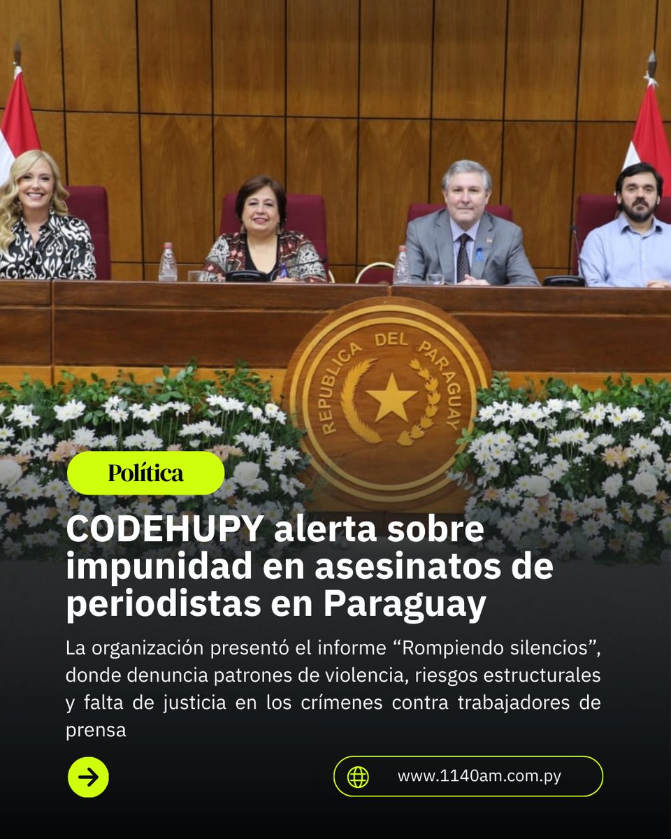 🔴 CODEHUPY presentó el informe “Rompiendo Silencios”, sobre asesinatos de periodistas en Paraguay

La <a href="/Codehupy99/">Codehupy</a> encabezó la presentación del informe “Rompiendo silencios”, un documento que expone patrones de violencia, amenazas y asesinatos de periodistas en el país, así como