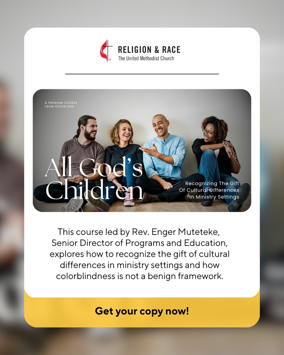 gcorrumc's tweet image. Learn how to honor cultural diversity in ministry with Rev. Enger Muteteke. This 6-module course is your next step toward more inclusive faith leadership.

Get started today: gcorr.teachable.com/p/all-gods-chi…
#AllGodsChildren #InclusiveMinistry #GCORR #UMC