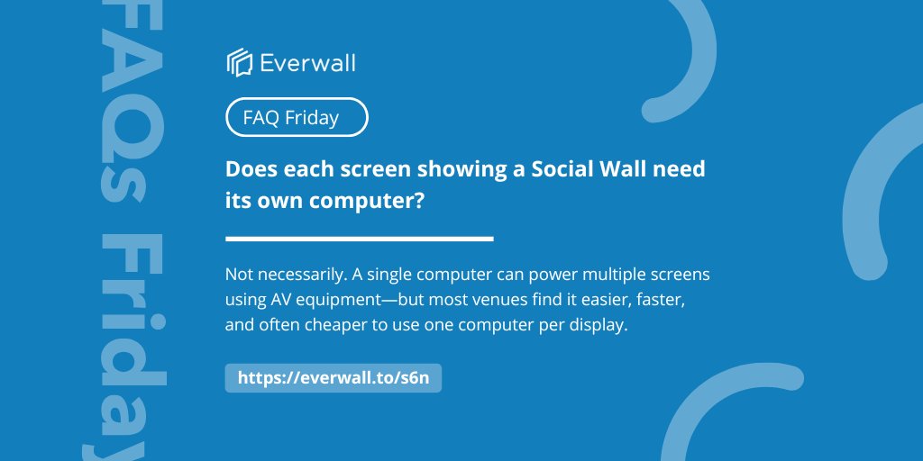 everwall's tweet image. One computer for multiple screens? Possible. But for most venues, one computer per Social Wall screen is the simpler, more reliable setup. 

#EventTech #LiveEvents #Everwall