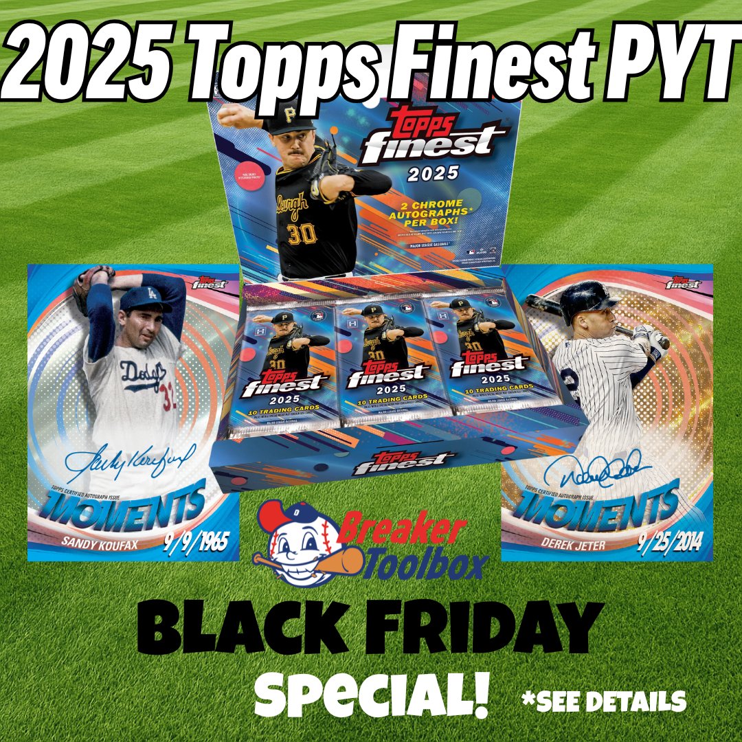 BreakerToolbox's tweet image. BLACK FRIDAY Special Break! Pull a common, uncommon, or rare Black Refractor and your spot is FREE!

If one is not pulled, one random team will be FREE!

#cardbreaks #topps #toppsfinest #baseballcards #blackfriday