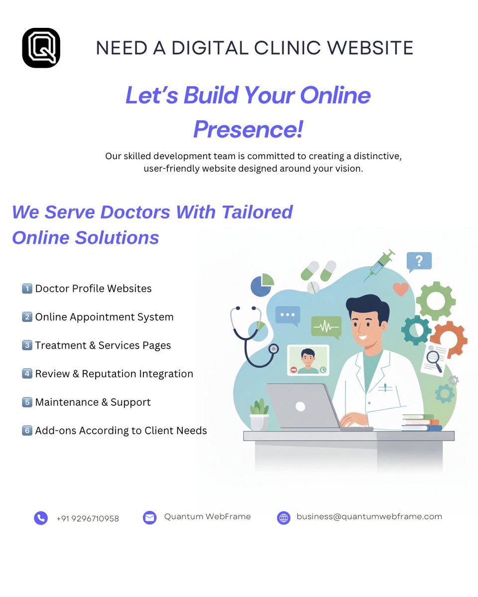 QuantumWebframe's tweet image. Create a trusted online presence with a custom-built clinic website designed to support patient engagement and practice growth. #MedicalWebDesign