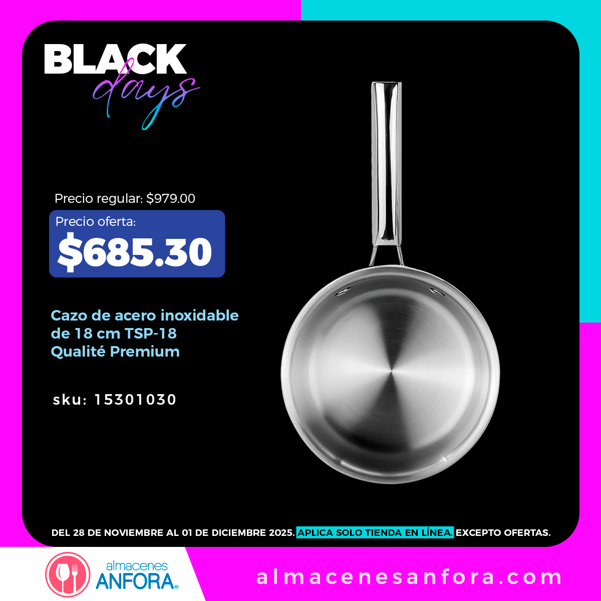 tiendasanfora's tweet image. ¡Sigue la fiesta de descuentos!  🎉 Aprovecha hasta - 30% en marcas exclusivas para renovar utensilios, ollas, batería, cristalería y más. ✨ Solo en tienda en línea y por tiempo limitado. 🛒 💻👉 almacenesanfora.com/black-days.html

#VentaEspecial #promociones #tiendaenlinea