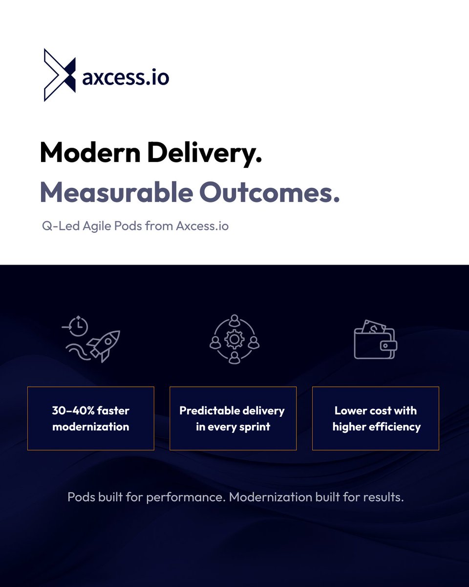 axcessio's tweet image. Modernization success isn’t measured in code changes. It’s measured in outcomes.

With Q-Led Agile Pods, we help enterprises ship faster, improve delivery predictability, and optimize engineering costs.

#AxcessIO #AgilePods #ApplicationModernization #QDevelopers  #AWSPartner