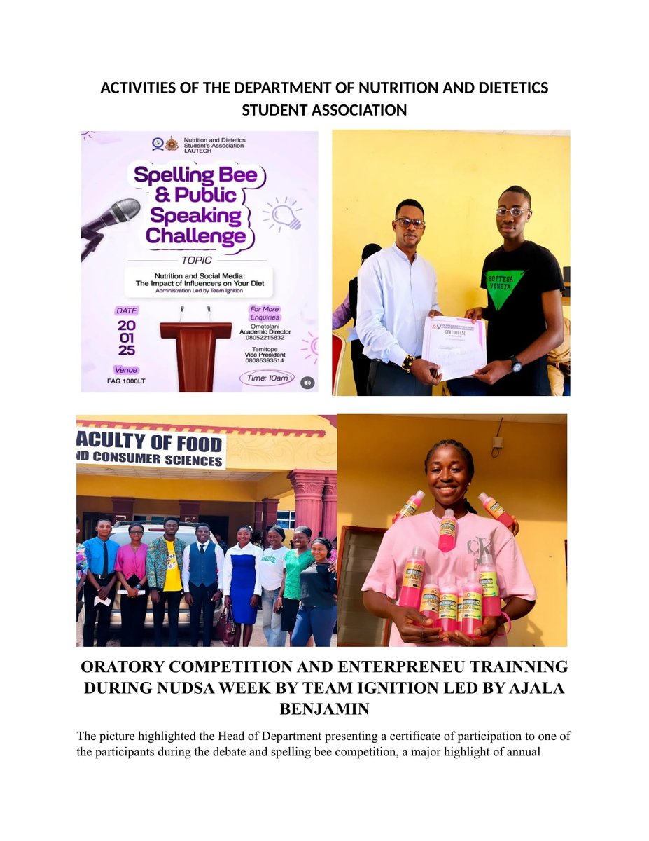lautechofficial's tweet image. ACTIVITIES OF THE DEPARTMENT OF NUTRITION AND DIETETICS STUDENT ASSOCIATION

Link flash.lautech.edu.ng/ACTIVITIES-OF-… 

#lautech #activities #nutrition #dietetics #student