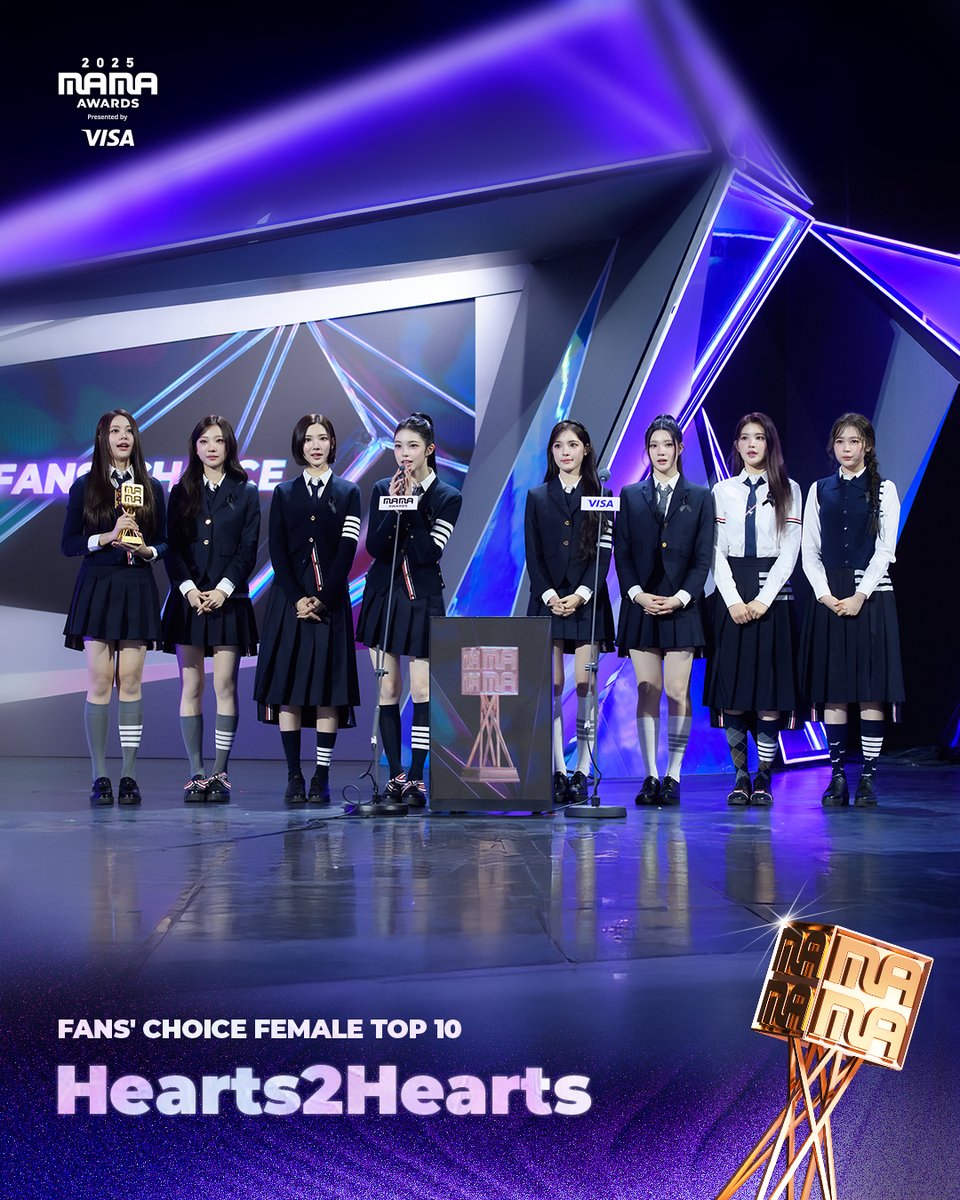 MnetMAMA's tweet image. [#2025MAMA] WINNER ANNOUNCEMENT of 2025 MAMA AWARDS🏆

FANS’ CHOICE FEMALE TOP 10 
Hearts2Hearts

HEAR MY ROAR, UH-HEUNG
2025 MAMA AWARDS

#MAMAAWARDS #2025MAMAAWARDS