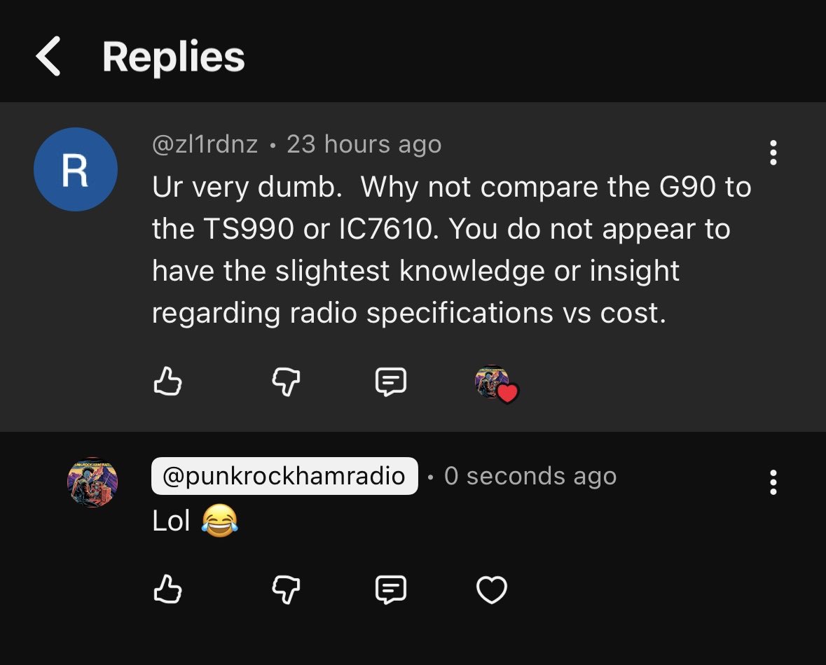 Lol the Punk Rock Ham Radio YouTube comment award of the day goes to this guy right here 🙄
