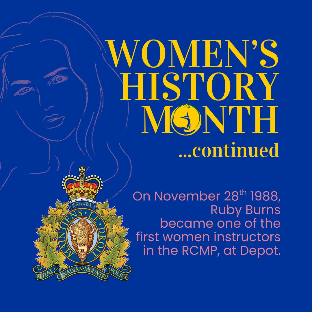 We’re continuing #WomensHistoryMonth into November, celebrating the determination of women who've inspired change, broken barriers, and blazed trails.

#OTD 1988, Ruby Burns became one of the first women instructors <a href="/rcmpgrcpolice/">RCMP</a> <a href="/RCMPDepot/">RCMP Depot Division</a>.

#WomenLeading #ChampionHer #BCWLE