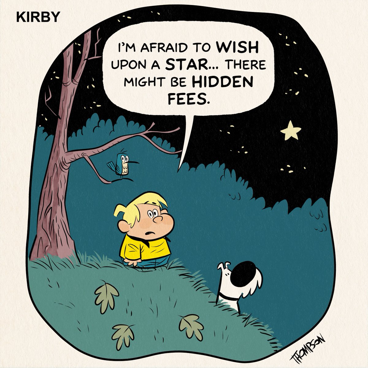 Thompsoncomics's tweet photo. Maybe, Kirby! #comicstrips #comicstrip #comicseries #humor #funnycomics #funnycomicstrips #sliceoflife #sliceoflifecomic #fears #stayingpositive #feelings #feelingsquotes #party #sleep #thoughtsatnight #burnout #facingfears #emotions #noworries #wish #wishes https://t.co/XsPUeYHCy7