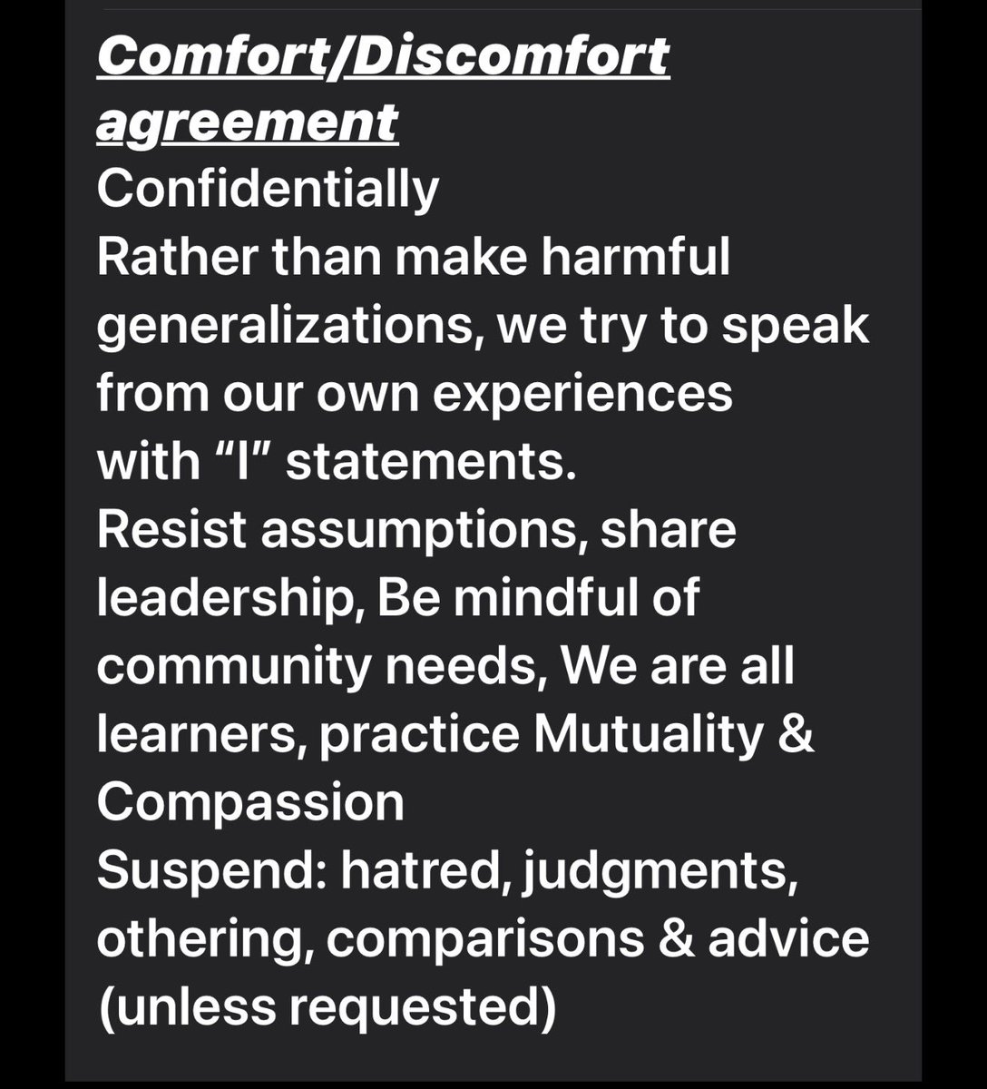BethH_persist's tweet image. Comfort/Discomfort Agreement for my #pwLC Peer Support spaces.
Please practice sensory sensitivity.🙏
My DMs are open for clarification or questions.
🙏❤️‍🩹✊🏼