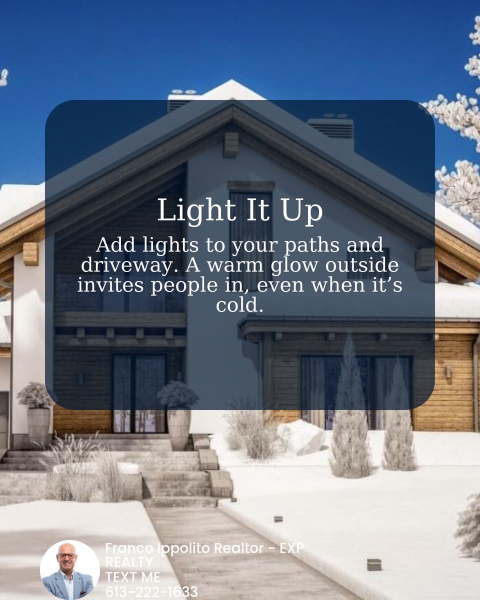BuyOttawa's tweet photo. Want your Ottawa home to stand out in winter? ❄️ Clear snow from walkways and light up paths to create a welcoming vibe! Cozy interiors + well-lit exteriors = attracting more buyers even in chilly months. 🍁 #OttawaRealEstate https://t.co/BNoehZDb5Q