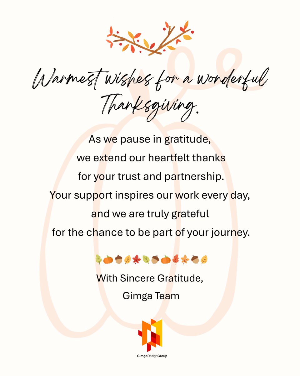 From all of us at Gimga Group, we wish everyone a happy and healthy Thanksgiving weekend!🦃🧡🍂
-
#gimgagroup #thanksgiving #design #graphicdesign #print #animation #marketing #smallbusiness #advertising #events #digitalart #digitalmarketing  #creativebusiness