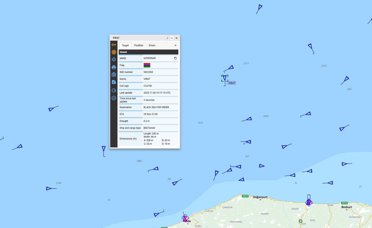 VIRAT isimli tanker, Karadeniz’de takribi 35 deniz mili açıkta isabet aldığını bildirmiş, olay yerine kurtarma unsurları ve ticari gemi yönlendirilmiştir. Gemideki 20 personelin durumu iyi olup makine dairesinde yoğun duman tespit edilmiştir. Süreç takip edilmektedir.
