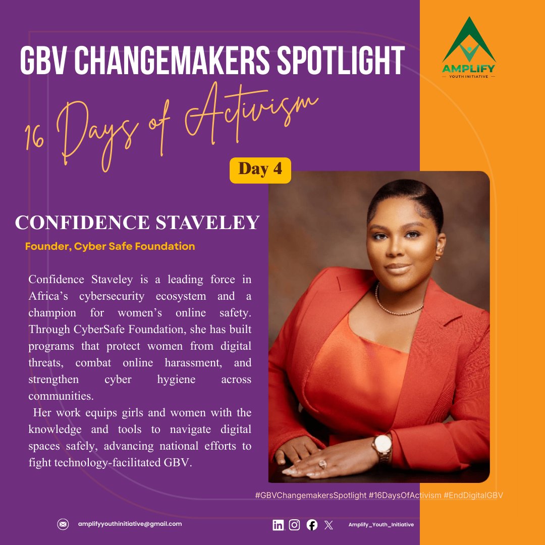 GBV Changemakers Spotlight: <a href="/sisinerd/"></a>
Founder of @CyberSafeFDN,  leading Africa’s fight for safer digital spaces for women and girls.

Her work is redefining digital safety and empowering women to navigate tech with confidence.

#16DaysOfActivism #EndDigitalGBV #CyberSafety