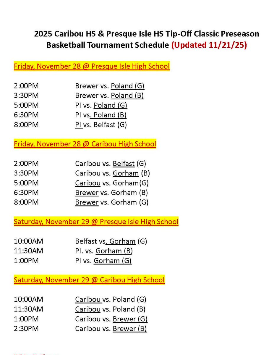 WHOU.live will be streaming the Presque Isle and Caribou Tip Off Classic happening today and tomorrow. Catch the action starting this afternoon!🏀