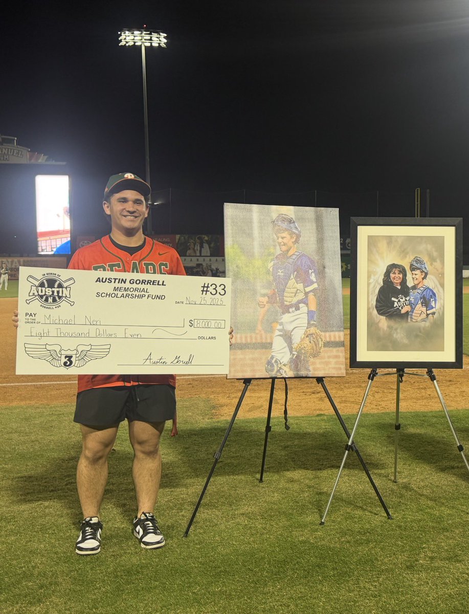 Michael_Neri23's tweet image. Thank you to the Austin Gorrell Foundation for selecting my essay for this generous scholarship. Thank you to Austin&apos;s father and brother, whom I had the honor of meeting as well. I will never forget this moment. One day, after my school and baseball journey, I hope to pay this…