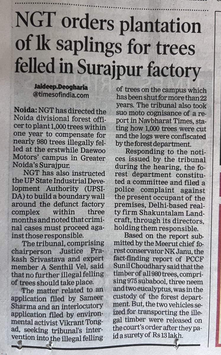 vikranttongad's tweet image. NGT’s Major Decision on the Illegal #Tree Cutting Case at DCM 🌳

Last year, more than 1K trees were illegally cut inside the closed #DCM factory premises in #Greater Noida. After multiple hearings, the Hon’ble NGT has now delivered an important and decisive order in this matter.