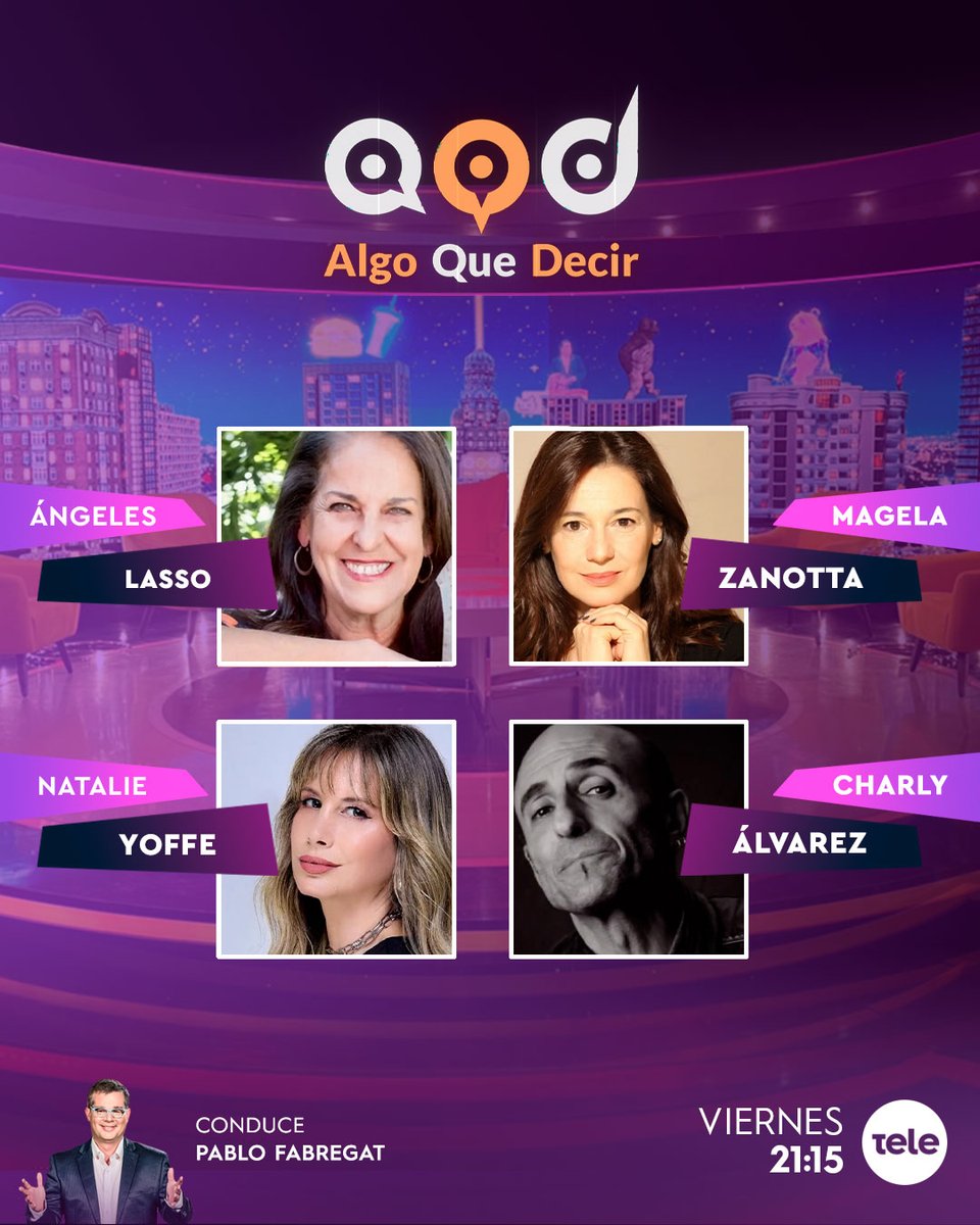 algoqdecir12's tweet image. ✨Se viene un gran programa de #AlgoQueDecir

➡️ Ángeles Lasso
➡️ Magela Zanotta
➡️ Natalie Yoffe
➡️ Charly Álvarez

✅ 21:15 horas por la pantalla de @teledoce 📺