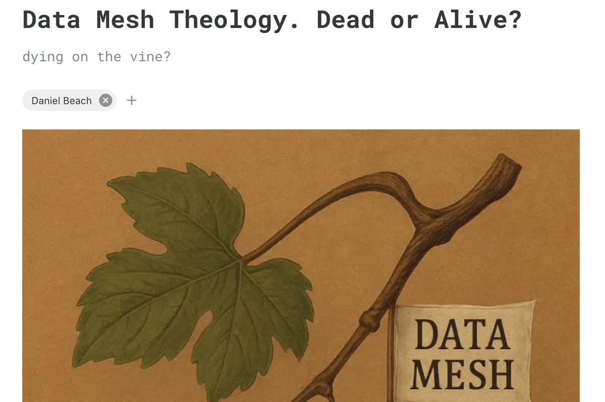 dataenggdude's tweet image. Working on a #datamesh post. Does anyone have some opinions they want included? Is it alive and well? Dead? What are your thoughts??