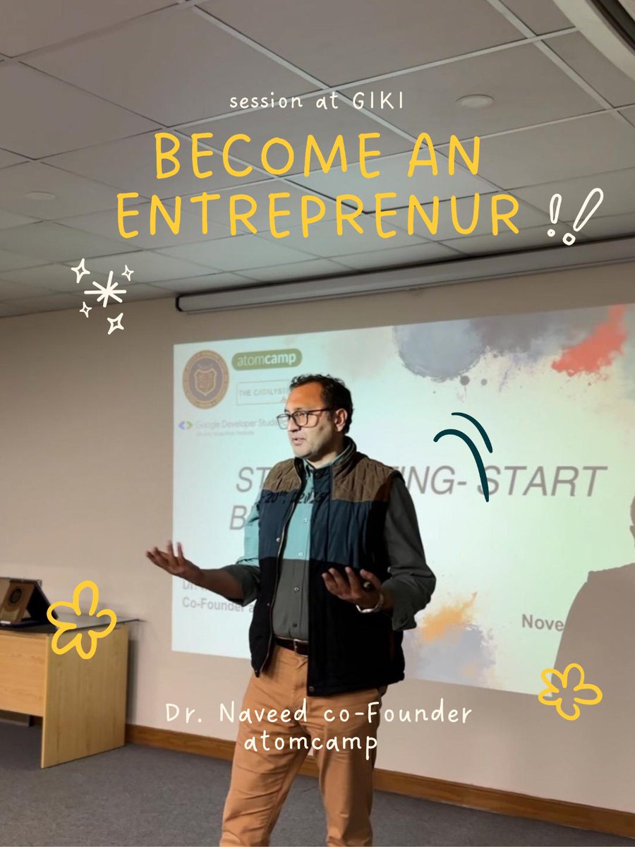 atomcamp's tweet image. An inspiring evening at @OfficialGIKI ! 
Dr @navift , entrepreneur and author of Hold On, Cofounder atomcaml and AI Strategist, joined Giki students for an engaging session on entrepreneurship, business building, and navigating challenges like cultural differences and parental…