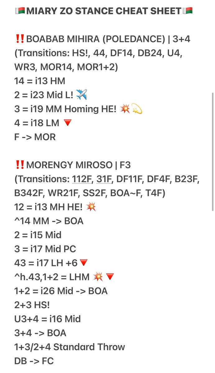 Seven_String's tweet image. 🇲🇬Miary Zo Stance Cheat-Sheet
(Pre-release, early, etc.)
#TEKKEN #TEKKEN8