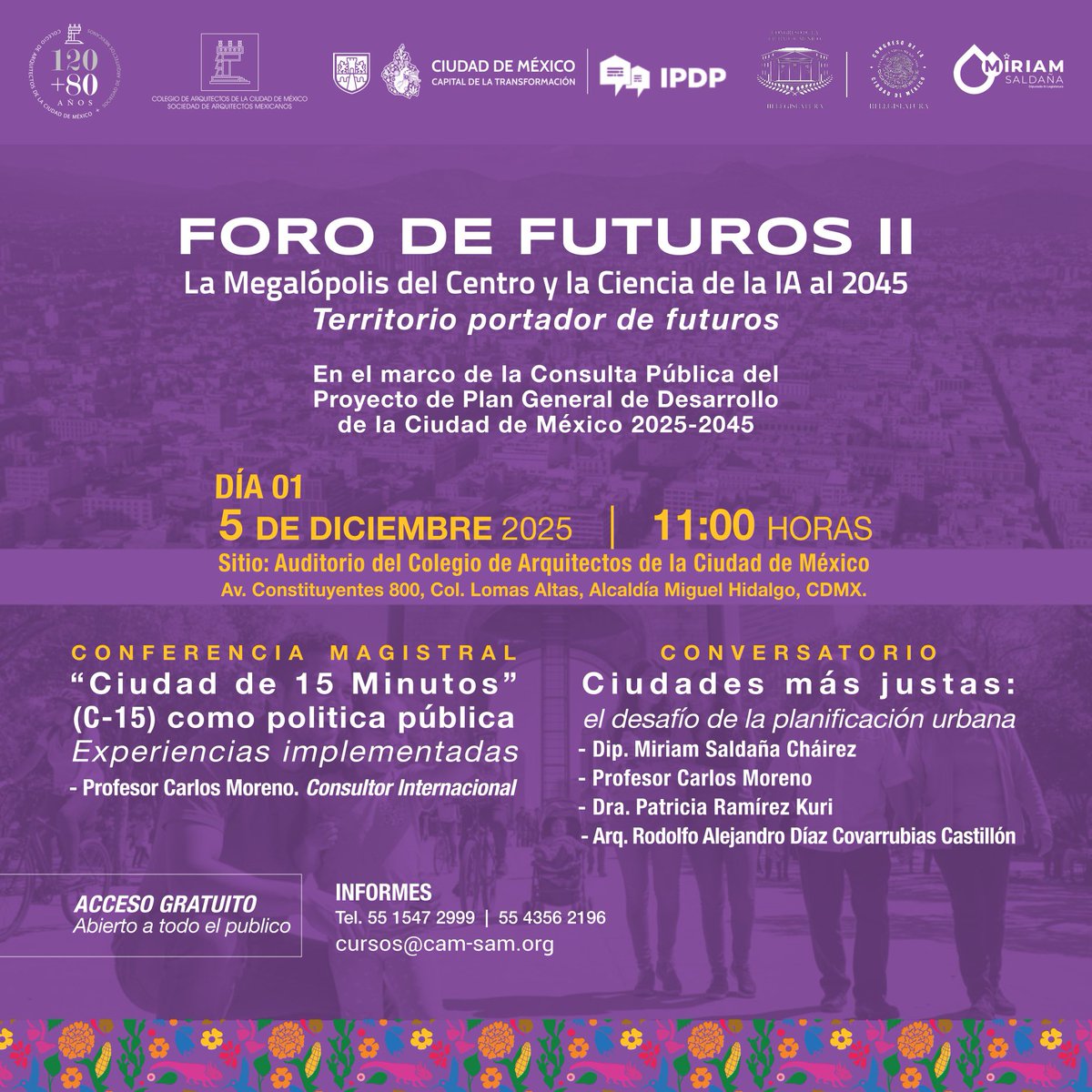 ¿Cómo imaginamos nuestras ciudades hacia 2045? 🌆
Este 5 de diciembre, 11:00 h, el Foro de Futuros II reunirá a especialistas para dialogar sobre IA, Megalópolis y la “Ciudad de 15 Minutos”.
Entrada libre en el <a href="/colegiodearqs/">CAM - SAM</a> #PlaneaciónUrbana 
#ForoDeFuturos #CiudadDe15Minutos
