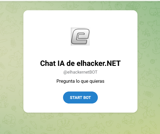 elhackernet's tweet image. 🤖ChatBot de IA disponible gratuitamente y sin registros en Telegram ✍️
t.me/elhackernetBOT