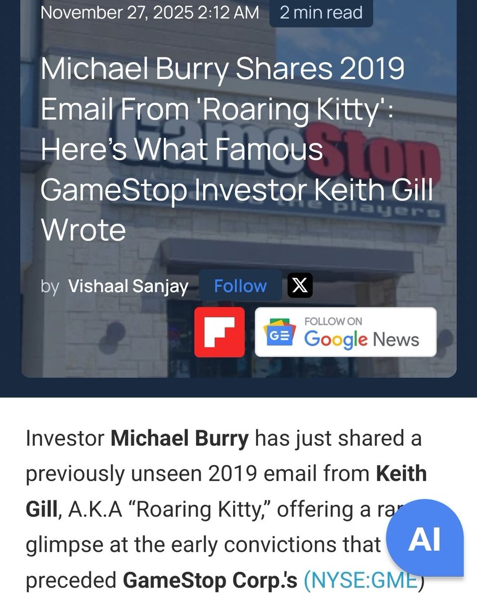 Natep717's tweet image. 📢 #GMENEWS Michael Burry just posted this⚠️
And the news is eating it up GME SECUALTION I LOVE IT💯🚀
MICHAEL BURRY posted An email he received from roaring kitty from about 5 years ago. #GME #GMEStock ‼️