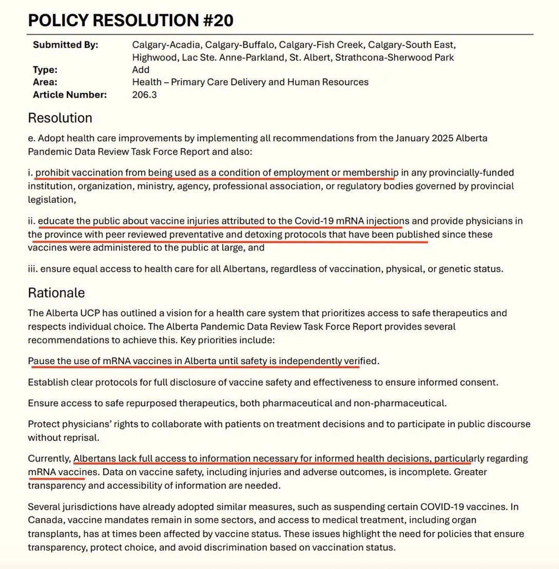 A UCP Policy Resolution.
‘Pause the use of mRNA vaccines in Alberta until safety is independently verified’? Really?
The war on science is already shaping public policy in America and will do the same in Canada if we are not vigilant.
People’s lives are at stake
#vaccineswork