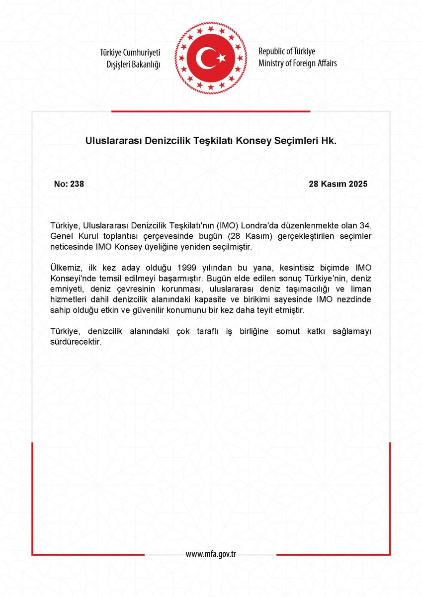 Uluslararası Denizcilik Teşkilatı Konsey Seçimleri Hk. mfa.gov.tr/no_-238_-ulusl…