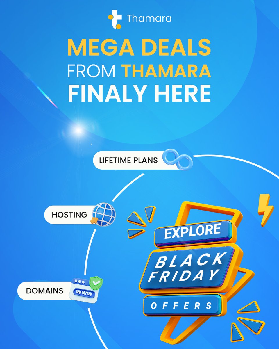Thamaracloud's tweet image. It’s finally here ⚡️
Black Friday deals are live: hosting, domains, lifetime plans, and a few surprises you’ll want to see👀
No spoilers. Just click and explore what’s inside👇
ThamaraCloud.com

#ThamaraCloud #BlackFriday #WebHosting #WebsiteDeals #HostingOffers #TechDeals